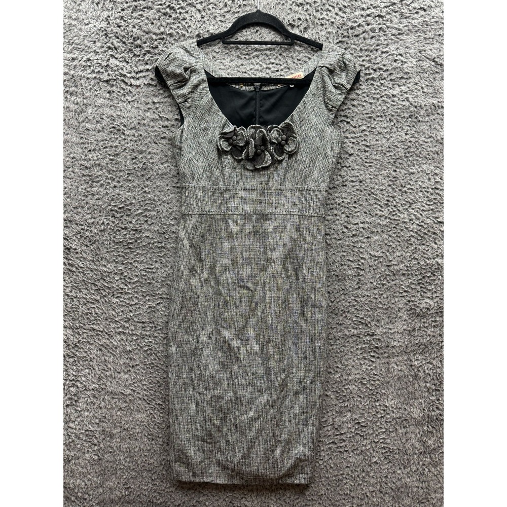 Rebecca Taylor Cap Sleeve Rosette Dark Acedemia Sheath Dress Gray Womens Size 2